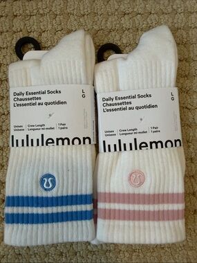 lululemon Daily Essential Socks - White with Blue & White with Pink Stripe